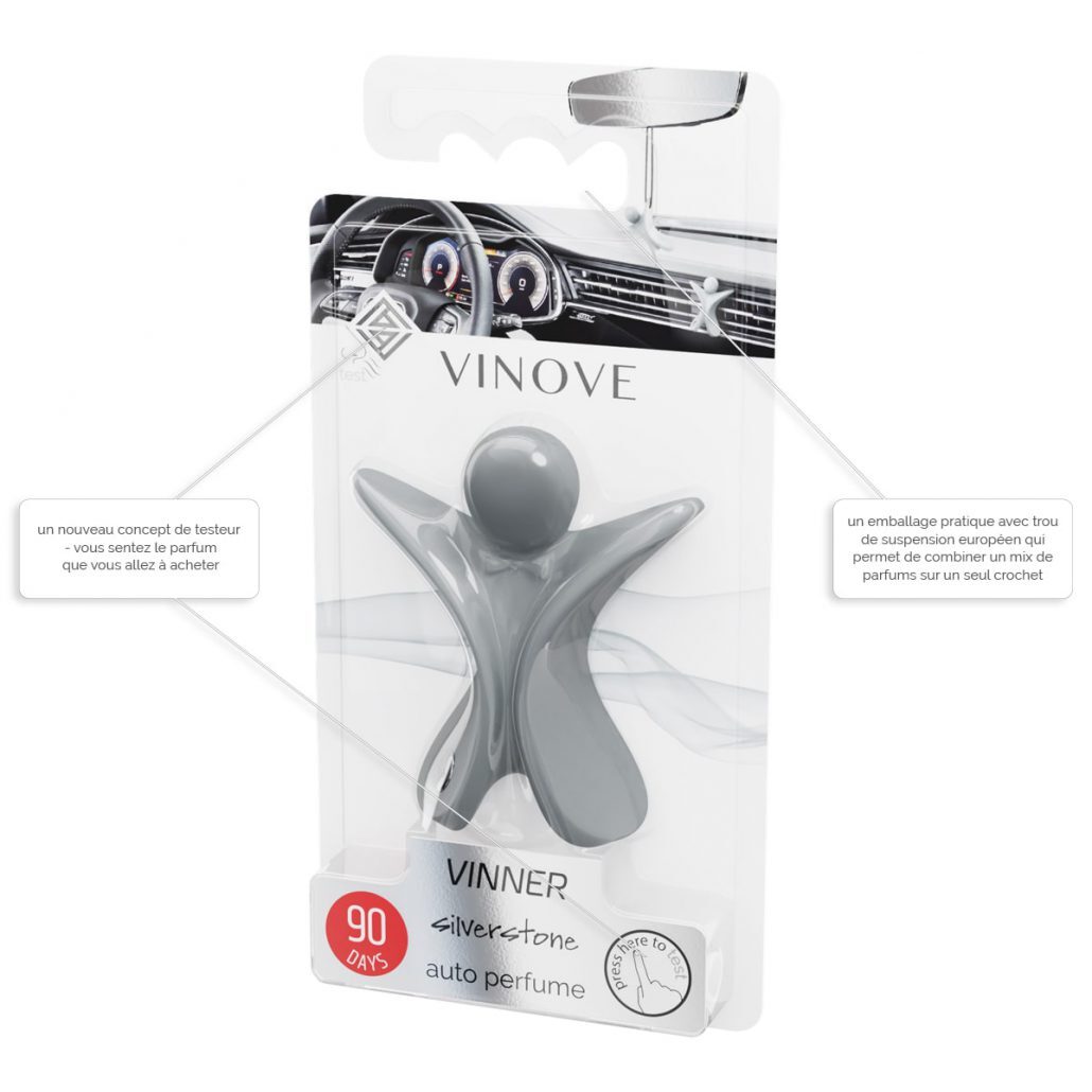VINOVE V14-01-VINNER-SILVERSTONE Natural Car Air Freshener, Non-Stop Car Fragrance, Luxury Car Perfume - Ideal Formula as Auto Air Freshener Keeps Car Interior Refreshing