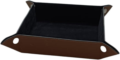 Tommy Hill Valet Tray Desktop Storage Organizer, Genuine Leather Catchall Tray Bedside Vanity Nightstand Caddy Holder Desk Storage Plate, Brown