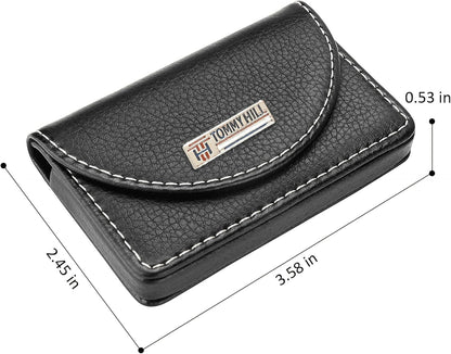 Tommy Hill Leather Business Card Holder, Wallet for Men or Women, Pocket Business Card Wallet with Magnetic closure - Black