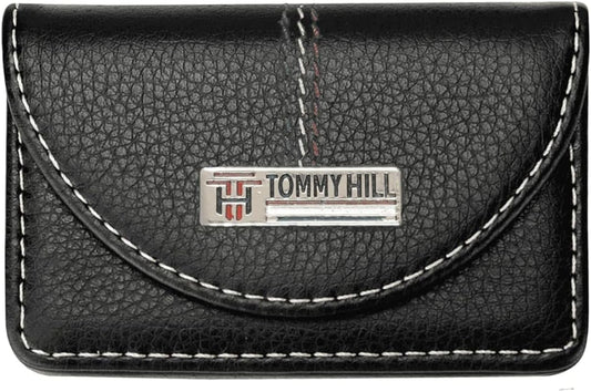 Tommy Hill Leather Business Card Holder, Wallet for Men or Women, Pocket Business Card Wallet with Magnetic closure - Black