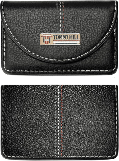 Tommy Hill Leather Business Card Holder, Wallet for Men or Women, Pocket Business Card Wallet with Magnetic closure - Black