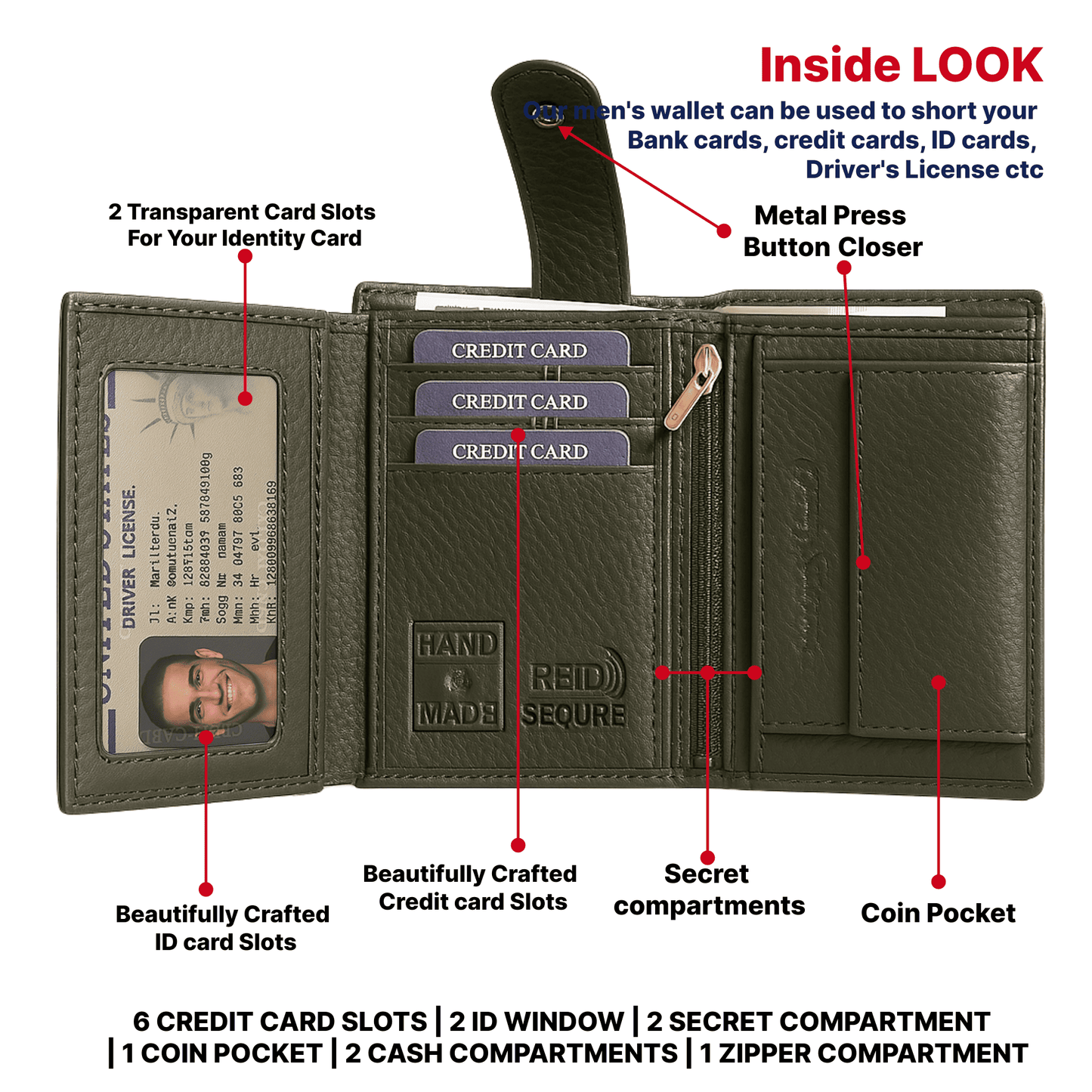 Tommy Hill Men's wallet with RFID protection, bifold mens wallet with Strong Stitching, Slim Bifold Genuine Leather premium wallets, Ideal Gift for him - Dark Gray