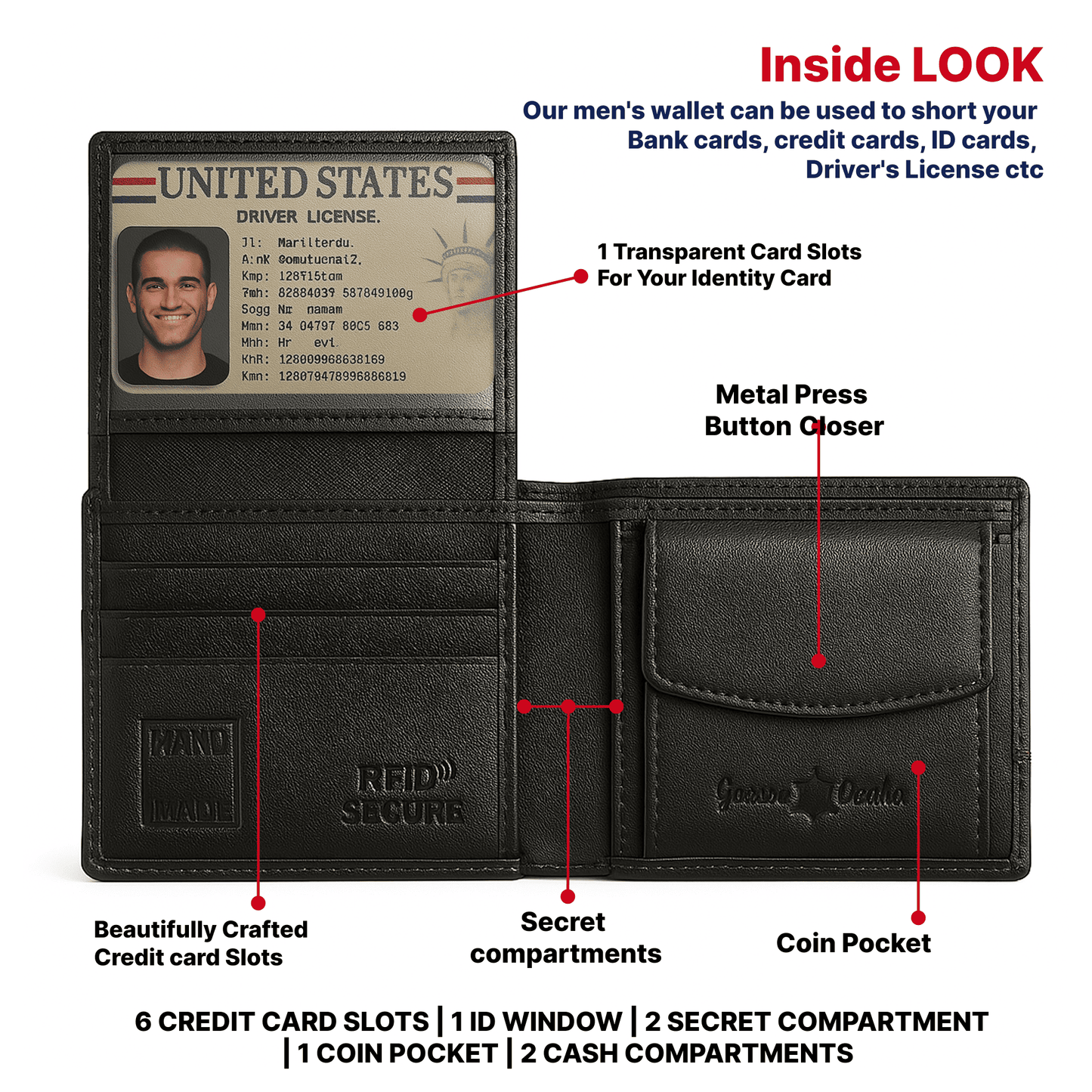 Tommy Hill Premium Bifold Men's Wallet – 100% Genuine Leather Wallet with Smart Organization, RFID Protection, premium wallets with Slim & Stylish Design, Perfect Gift for Men - Black