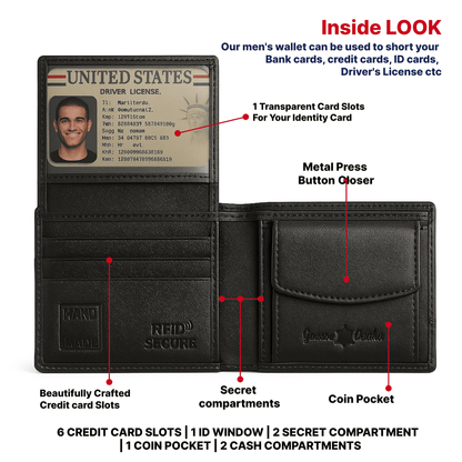 Tommy Hill Premium Bifold Men's Wallet – 100% Genuine Leather Wallet with Smart Organization, RFID Protection, premium wallets with Slim & Stylish Design, Perfect Gift for Men - Black