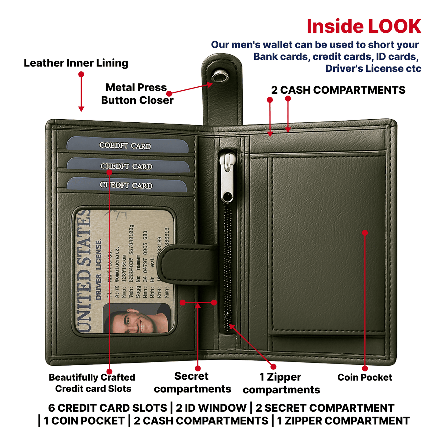 Tommy Hill Men's wallet with RFID protection, bifold mens wallet with Strong Stitching, Slim Bifold Genuine Leather premium wallets, Ideal Gift for him - Dark Gray