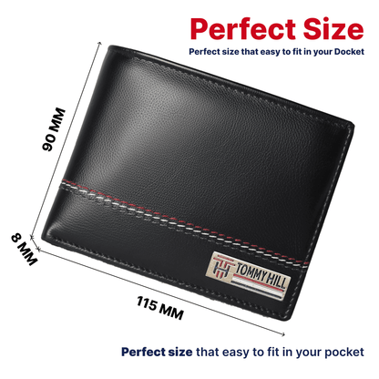 Tommy Hill Premium Bifold Men's Wallet – 100% Genuine Leather Wallet with Smart Organization, RFID Protection, premium wallets with Slim & Stylish Design, Perfect Gift for Men - Black