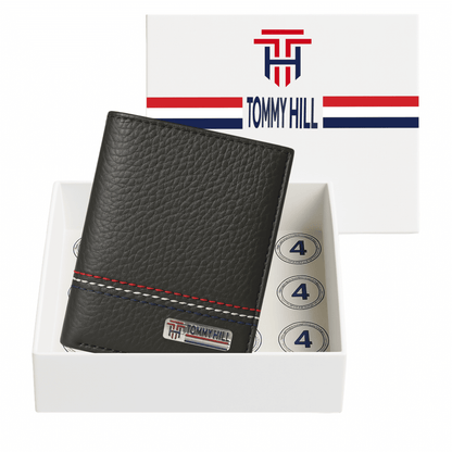 Tommy Hill Men's wallet with RFID protection, bifold mens wallet with Strong Stitching, Slim Bifold Genuine Leather premium wallets, Ideal Gift for him - Dark Gray